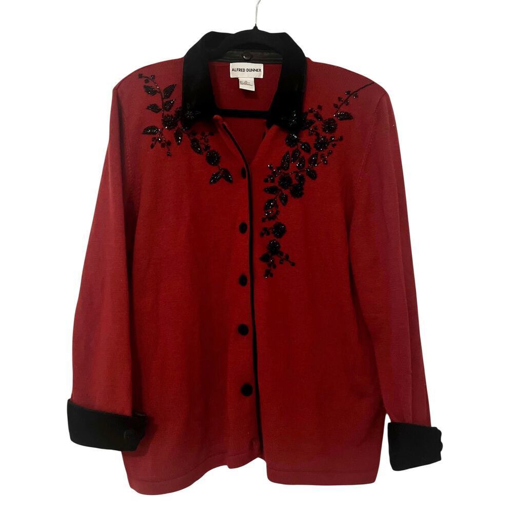 Women's XL Alfred Dunner Red/Black Cardigan